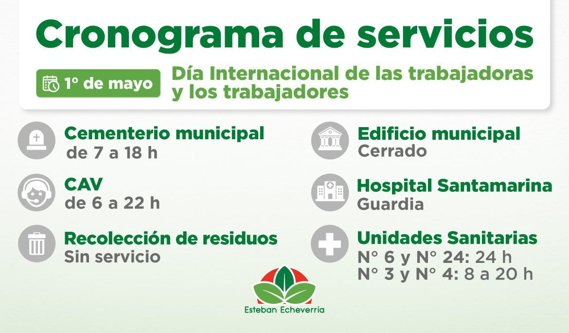 CRONOGRAMA DE SERVICIOS DURANTE EL PRÓXIMO FERIADO