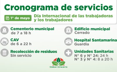 CRONOGRAMA DE SERVICIOS DURANTE EL PRÓXIMO FERIADO
