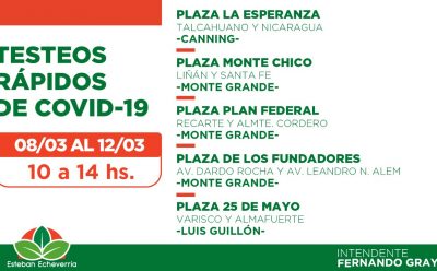 NUEVOS TESTEOS RÁPIDOS DE COVID-19 EN ESTEBAN ECHEVERRÍA