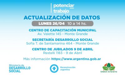 NUEVA JORNADA DE ACTUALIZACIÓN DE DATOS PARA TITULARES DE POTENCIAR TRABAJO