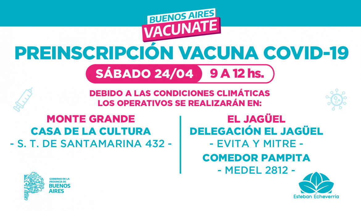 NUEVA JORNADA DE PREINSCRIPCIÓN PARA LA VACUNA CONTRA EL COVID-19 EN ESTEBAN ECHEVERRÍA