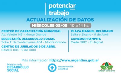 NUEVO OPERATIVO DE ACTUALIZACIÓN DE DATOS PARA BENEFICIARIOS DEL PROGRAMA “POTENCIAR TRABAJO”