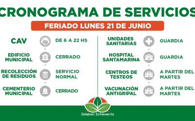 CRONOGRAMA DE SERVICIOS MUNICIPALES DURANTE EL FERIADO DEL LUNES 21 DE JUNIO