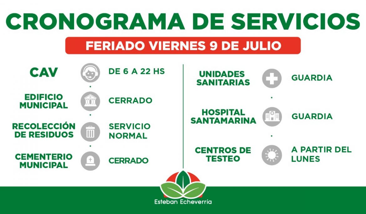 CRONOGRAMA DE SERVICIOS MUNICIPALES DURANTE EL FERIADO DEL 9 DE JULIO