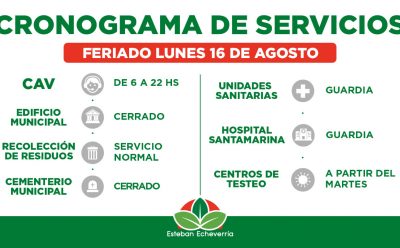 CRONOGRAMA DE SERVICIOS MUNICIPALES DURANTE EL PRÓXIMO FERIADO