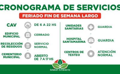CRONOGRAMA DE SERVICIOS MUNICIPALES DURANTE EL PRÓXIMO FERIADO