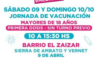 NUEVAS JORNADAS DE VACUNACIÓN CONTRA EL COVID-19 EN 9 DE ABRIL