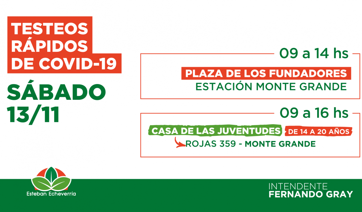 OPERATIVOS DE TESTEOS RÁPIDOS DE COVID-19 EL SÁBADO