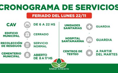 CRONOGRAMA DE SERVICIOS MUNICIPALES DURANTE EL PRÓXIMO FERIADO