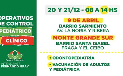 ESTA SEMANA SE REALIZARÁN OPERATIVOS DE CONTROL PEDIÁTRICO Y CLÍNICO EN 9 DE ABRIL Y MONTE GRANDE SUR