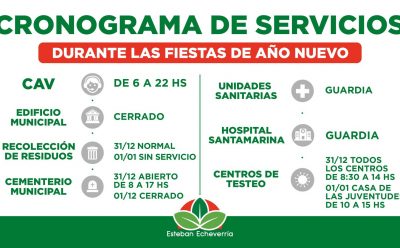 CRONOGRAMA DE SERVICIOS MUNICIPALES DURANTE LAS FESTIVIDADES DE AÑO NUEVO