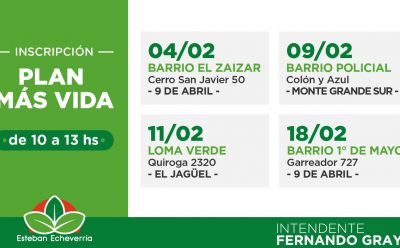 JORNADAS DE INSCRIPCIÓN AL PLAN MÁS VIDA EN ESTEBAN ECHEVERRÍA