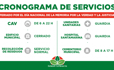 CRONOGRAMA DE SERVICIOS MUNICIPALES DURANTE EL PRÓXIMO FERIADO