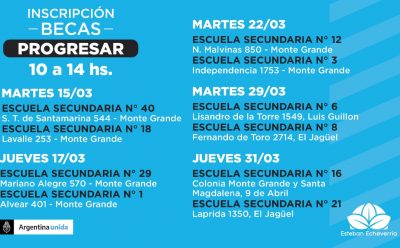 JORNADAS DE INSCRIPCIÓN A BECAS PROGRESAR EN ESCUELAS SECUNDARIAS