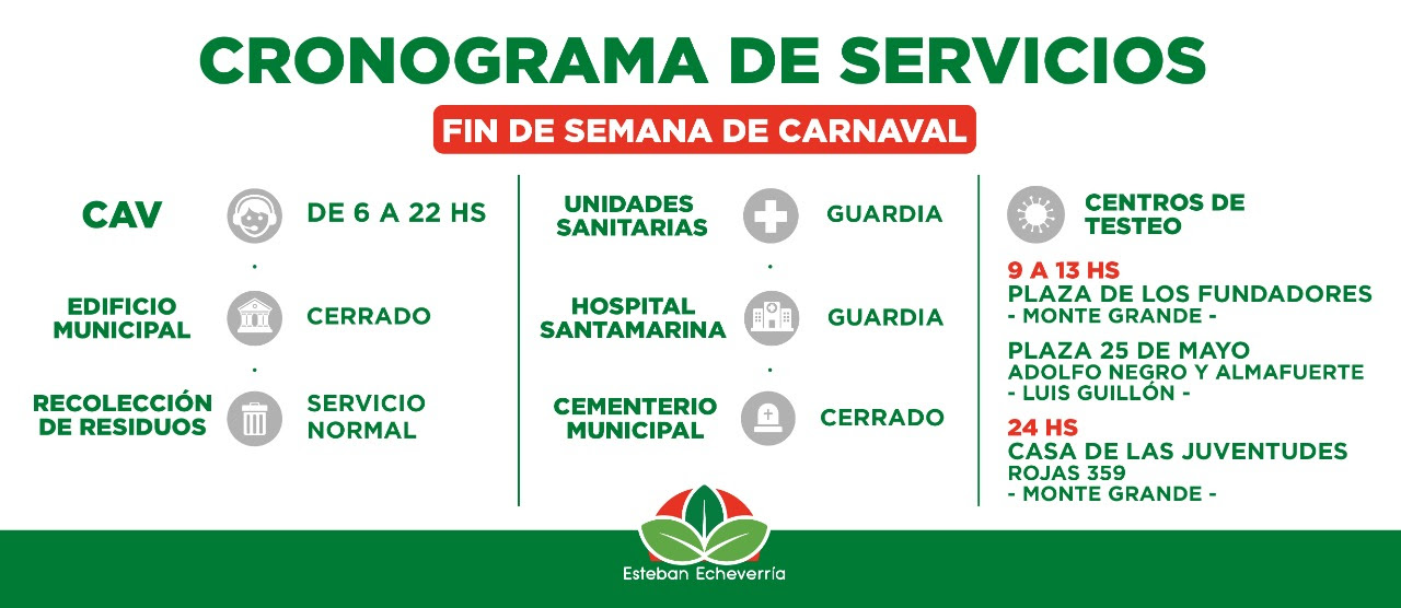 CRONOGRAMA DE SERVICIOS DURANTE LOS FERIADOS DE CARNAVAL