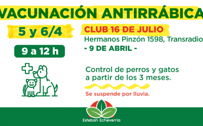 NUEVAS FECHAS DE VACUNACIÓN ANTIRRÁBICA EN TRANSRADIO