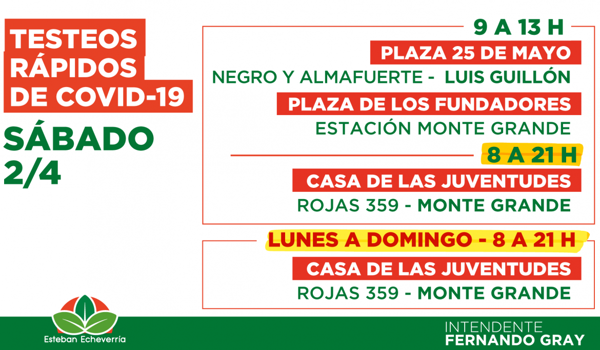 TESTEOS DE COVID-19 DURANTE EL FIN DE SEMANA