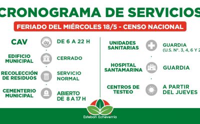 CRONOGRAMA DE SERVICIOS MUNICIPALES DURANTE EL FERIADO POR EL CENSO NACIONAL DE POBLACIÓN 2022