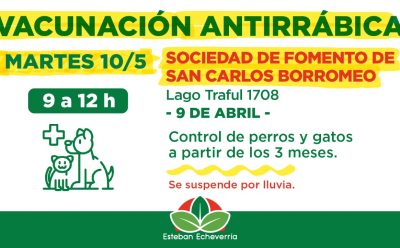EL MUNICIPIO REALIZARÁ OPERATIVOS DE VACUNACIÓN ANTIRRÁBICA DE MASCOTAS EN 9 DE ABRIL