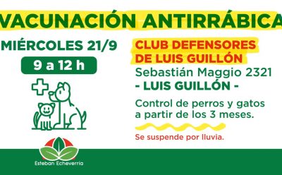 EL MUNICIPIO REALIZARÁ UNA JORNADA DE VACUNACIÓN ANTIRRÁBICA EN LUIS GUILLÓN