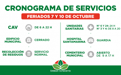 CRONOGRAMA DE SERVICIOS MUNICIPALES DURANTE LOS PRÓXIMOS DÍAS FERIADOS