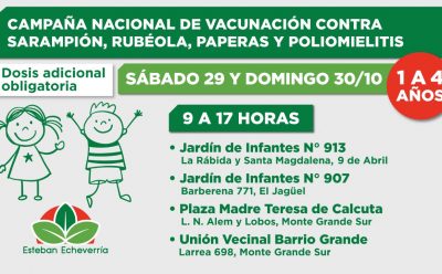 ESTE FIN DE SEMANA CONTINÚA LA CAMPAÑA NACIONAL DE VACUNACIÓN CONTRA SARAMPIÓN, RUBÉOLA, PAPERAS Y POLIOMIELITIS
