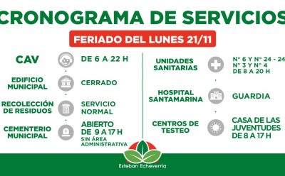 CRONOGRAMA DE SERVICIOS DURANTE EL FERIADO DEL DÍA DE LA SOBERANÍA NACIONAL
