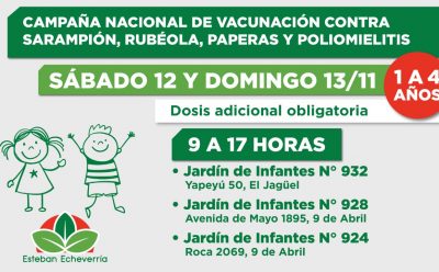 CONTINÚA LA CAMPAÑA NACIONAL DE VACUNACIÓN CONTRA SARAMPIÓN, RUBÉOLA, PAPERAS Y POLIOMIELITIS