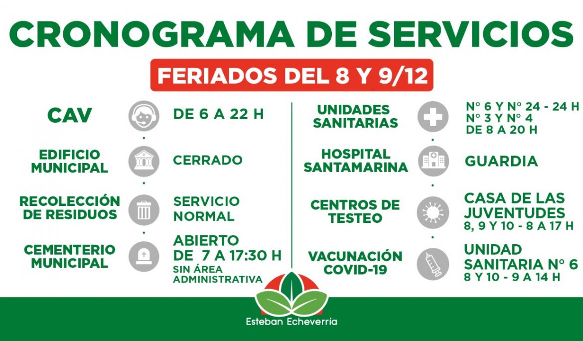 CRONOGRAMA DE SERVICIOS MUNICIPALES DURANTE LOS PRÓXIMOS FERIADOS