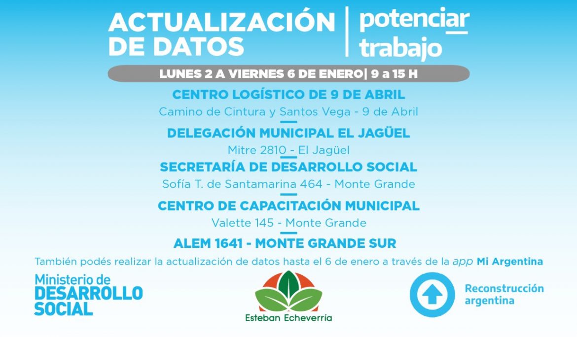 EL MUNICIPIO CONTARÁ CON ESPACIOS PARA QUE LAS BENEFICIARIAS Y LOS BENEFICIARIOS DE POTENCIAR TRABAJO ACTUALICEN SUS DATOS PERSONALES