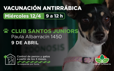 JORNADA DE VACUNACIÓN ANTIRRÁBICA PARA MASCOTAS EN 9 DE ABRIL