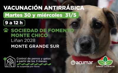 EL MUNICIPIO REALIZARÁ JORNADAS DE VACUNACIÓN ANTIRRÁBICA EN MONTE GRANDE SUR