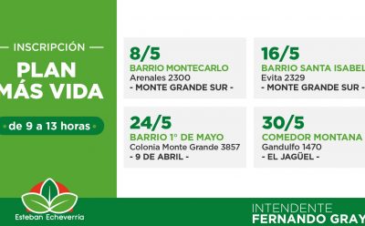EN MAYO CONTINÚAN LAS JORNADAS DE INSCRIPCIÓN AL PLAN MÁS VIDA