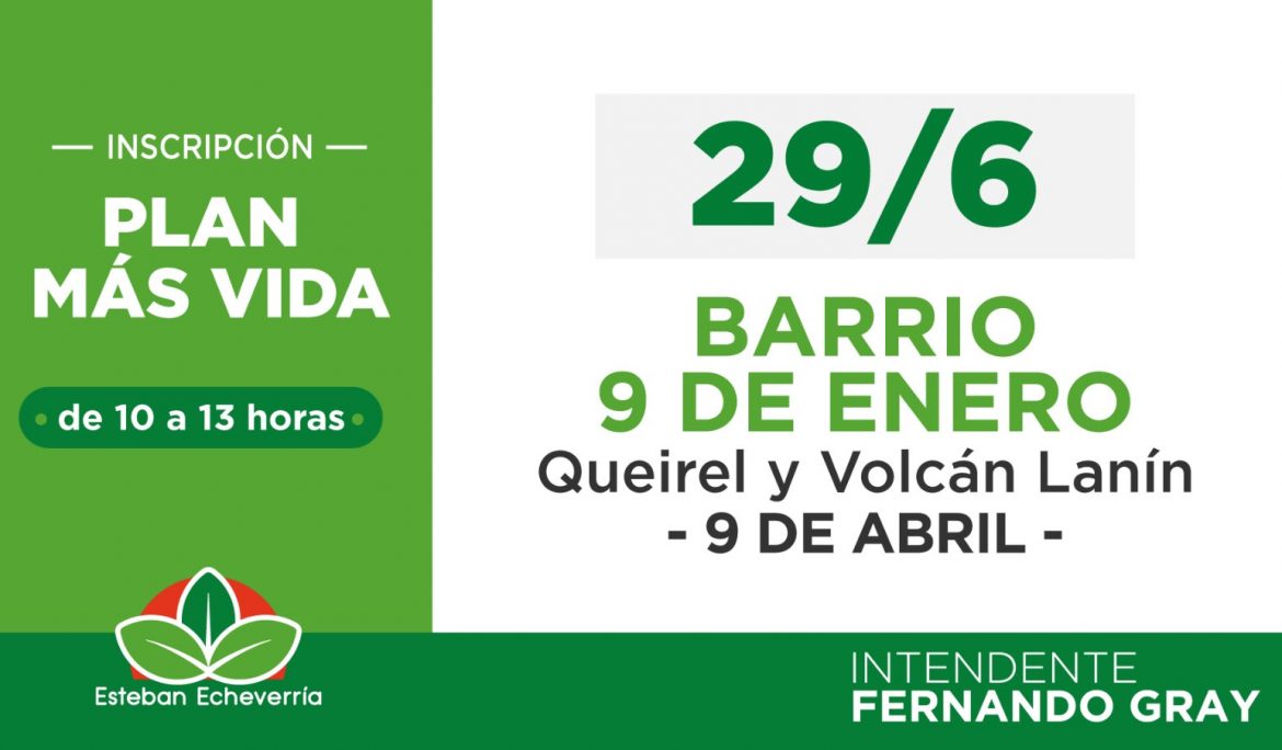 NUEVAS JORNADAS DE INSCRIPCIÓN AL PLAN MÁS VIDA EN 9 DE ABRIL