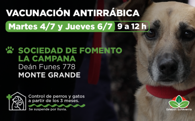 NUEVAS JORNADAS DE VACUNACIÓN ANTIRRÁBICA EN MONTE GRANDE