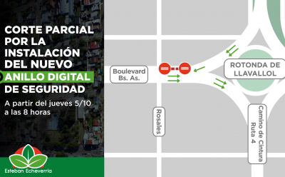 EL JUEVES 5 DE OCTUBRE SE REALIZARÁ UN CORTE PARCIALEN AV. BOULEVARD BS. AS. Y ROSALES POR LA INSTALACIÓN DELPRIMER ARCO DEL ANILLO DIGITAL DE SEGURIDAD