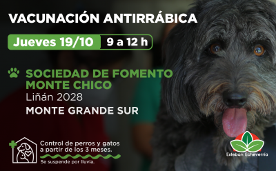 EL MUNICIPIO REALIZARÁ UNA JORNADA DE VACUNACIÓN ANTIRRÁBICA EN MONTE GRANDE SUR
