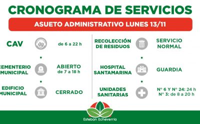 CRONOGRAMA DE SERVICIOS MUNICIPALES DURANTE EL ASUETO ADMINISTRATIVO DEL PRÓXIMO LUNES