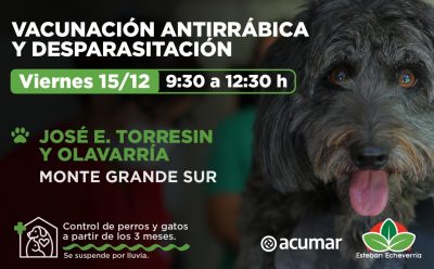 VACUNACIÓN ANTIRRÁBICA PARA PERROS Y GATOS EN MONTE GRANDE SUR