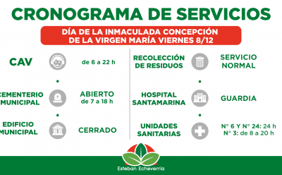CRONOGRAMA DE SERVICIOS DURANTE EL FERIADO DEL DÍA DE LA INMACULADA CONCEPCIÓN DE LA VIRGEN MARÍA