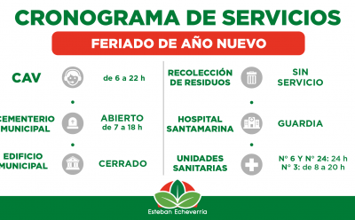 CRONOGRAMA DE SERVICIOS DURANTE EL FERIADO DEL DÍA DE AÑO NUEVO