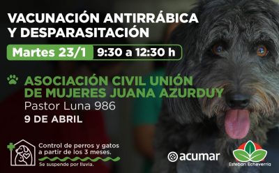 VACUNACIÓN ANTIRRÁBICA Y DESPARASITACIÓN PARA PERROS Y GATOS EN 9 DE ABRIL