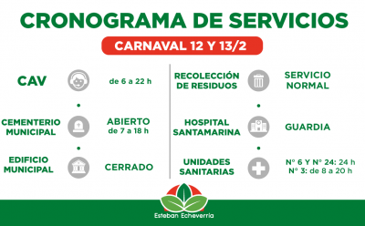 CRONOGRAMA DE SERVICIOS DURANTE LOS DÍAS FERIADOS POR CARNAVAL