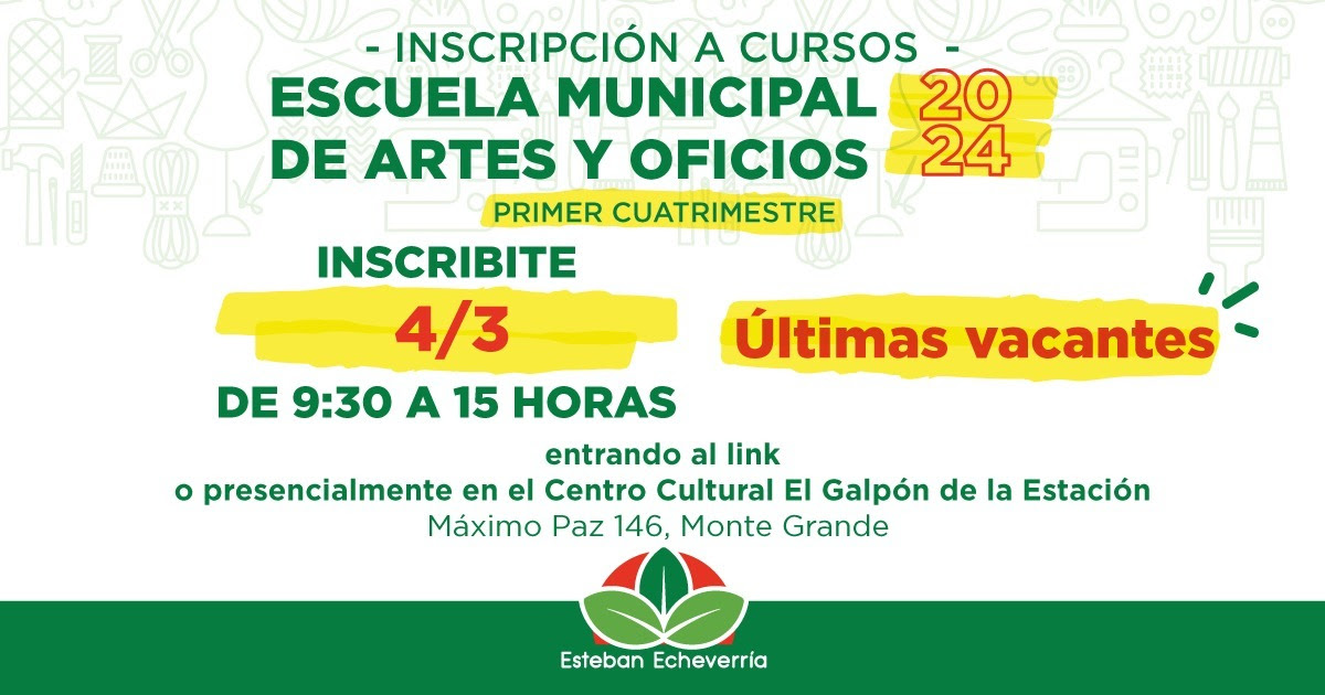 INSCRIPCIÓN A LOS CURSOS DE LA ESCUELA MUNICIPAL DE ARTES Y OFICIOS