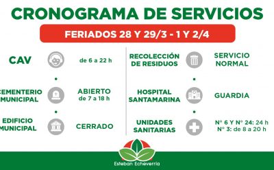 CRONOGRAMA DE SERVICIOS DURANTE LOS PRÓXIMOS FERIADOS