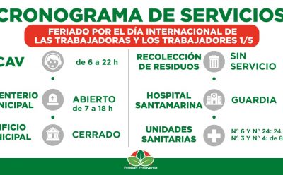 CRONOGRAMA DE SERVICIOS MUNICIPALES DURANTE EL PRÓXIMO FERIADO