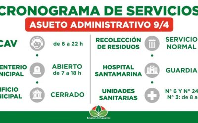 CRONOGRAMA DE SERVICIOS MUNICIPALES DURANTE EL ASUETO ADMINISTRATIVO DEL PRÓXIMO MARTES