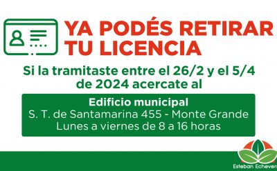 LICENCIA DE CONDUCIR: QUIENES LA TRAMITARON ENTRE FEBRERO Y ABRIL YA PUEDEN RETIRARLA EN EL EDIFICIO MUNICIPAL