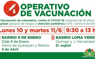 CONTINÚAN LOS OPERATIVOS GRATUITOS DE VACUNACIÓN EN ESTEBAN ECHEVERRÍA