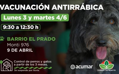 EL MUNICIPIO REALIZARÁ NUEVAS JORNADAS DE VACUNACIÓN ANTIRRÁBICA EN 9 DE ABRIL